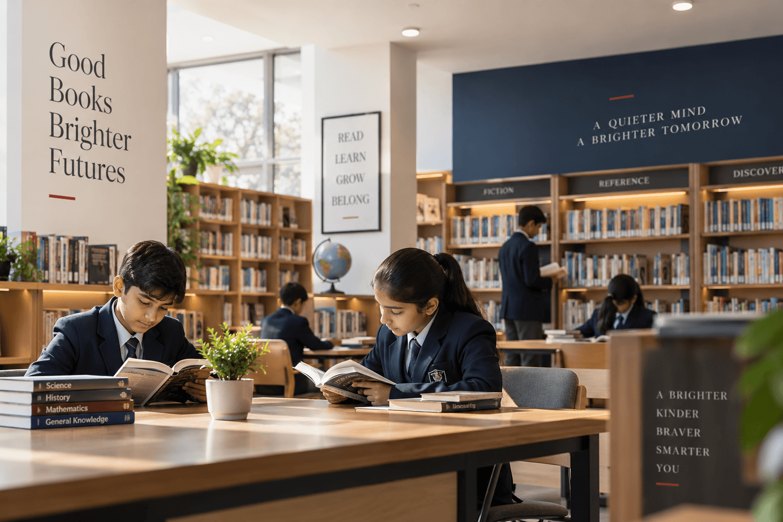 Library shelves and reading space
